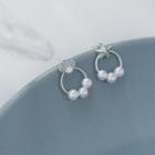 Pearl Hoop Stud Earring 1 Pair - 925 Silver - White - One Size