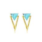 Sterling Silver Plated Gold Simple Personality Geometric Triangle Turquoise Stud Earrings Golden - One Size