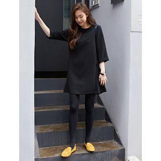 3/4-sleeve Pleated-side A-line Dress