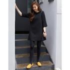 3/4-sleeve Pleated-side A-line Dress