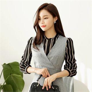 Notched-front Striped Blouse