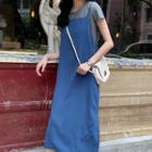 Plain Short-sleeve T-shirt / Spaghetti Strap Midi Dress
