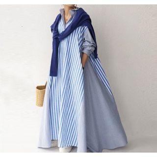 Long-sleeve Henley Striped Maxi Shirtdress