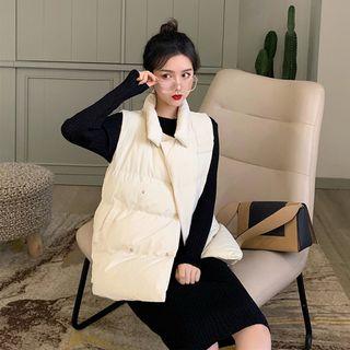 Stand-collar Padded Vest / Knit Midi Dress