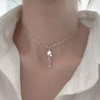 Rhinestone Star Drop Necklace Silver - One Size