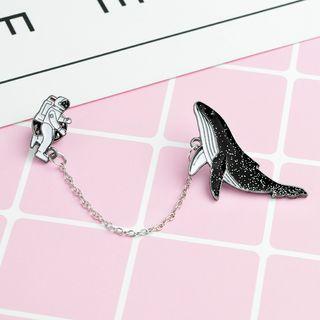 Astronaut & Whale Chained Brooch Black & White - One Size