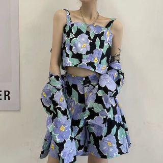 Flower Print Camisole Top / Wide-leg Shorts / Shirt