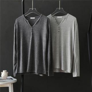 Half-button Long-sleeve Knit Top