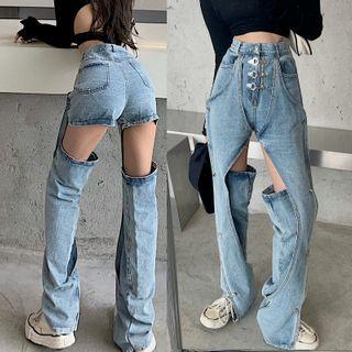 Cutout Irregular Loose-fit Straight Leg Jeans