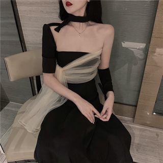 Details Mesh Halter Top + A-line Skirt