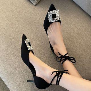 Stiletto Heel Rhinestone Buckle Sandals