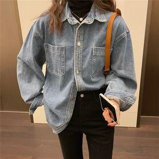 Washed Denim Shirt Jacket Denim Blue - One Size