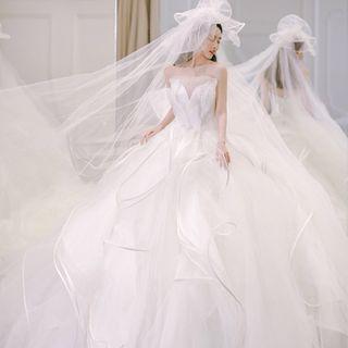 Strapless Ruffled Mesh Wedding Ball Gown