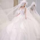Strapless Ruffled Mesh Wedding Ball Gown