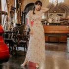 Flower Print Off-shoulder Wide-leg Jumpsuit