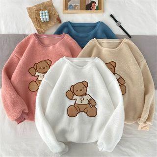 Long-sleeve Bear Applique Fleece Sweatshirt