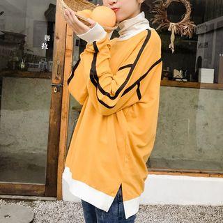 Turtleneck Contrast Trim Sweatshirt Yellow - One Size