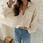 Fray-hem Cropped Shirt Cream - One Size