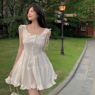 Sleeveless Frill Trim Mini A-line Dress