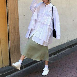 Ruffle Trim Shirt Dress / Midi A-line Dress