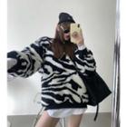 Zebra Print Fleece Sweatshirt Black & White - One Size