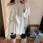 One-shoulder Long-sleeve Ripped T-shirt White - One Size