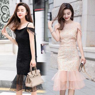 Short-sleeve Cutout Lace Midi Dress