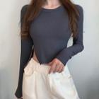 Zip-up Long-sleeve Cropped T-shirt