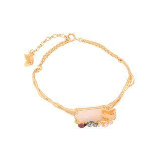 Fashion And Elegant Plated Gold Enamel Flower Butterfly Bangle With White Cubic Zirconia Golden - One Size