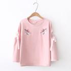Flower Embroidered Cutout 3/4-sleeve T-shirt