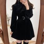 Long-sleeve A-line Mini Dress Black - One Size