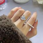 Triangle Rhinestone Double Open Ring 1 Pc - Silver - One Size