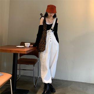 Long-sleeve Cold-shoulder T-shirt / Single-strap Cropped Jumper Pants