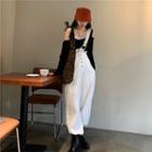 Long-sleeve Cold-shoulder T-shirt / Single-strap Cropped Jumper Pants