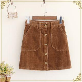 Button Down Corduroy Mini Skirt
