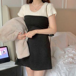 Short-sleeve Two Tone Mini Dress / Shirt