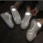 Mesh Panel Reflective Faux Leather Sneakers