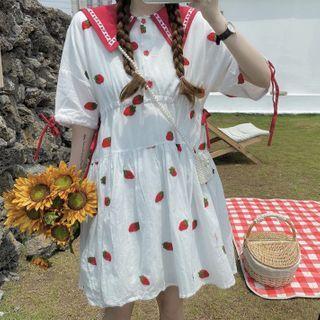 Print Short Sleeve Dress White - One Size