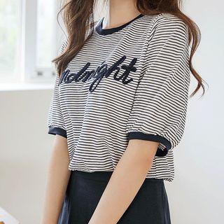 Midnight Puff-sleeve Stripe T-shirt