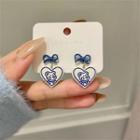Heart Ear Stud 1 Pair - Silver Needle - Blue - One Size
