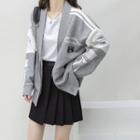 Long-sleeve V-neck Color-block Lettering Jacket