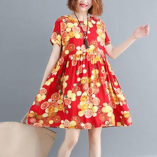Short-sleeve Citrus Print A-line Dress
