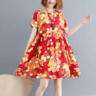 Short-sleeve Citrus Print A-line Dress