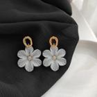 Acrylic Flower Dangle Earring 1 Pair - Ear Studs - White & Gold - One Size