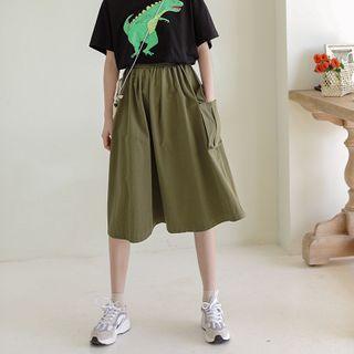 Pocket Detail A-line Skirt Green - One Size