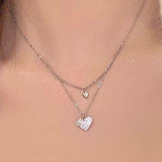 Cz Heart Necklace 1 Pc - Silver - One Size