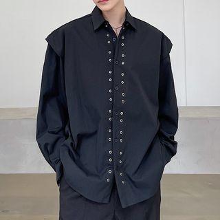 Shoulder-padded Eyelet-accent Shirt