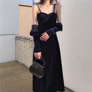 Spaghetti-strap Midi Velvet Dress / Cropped Jacket