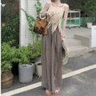 Fringed Knit Camisole Top / Print Wide Leg Pants