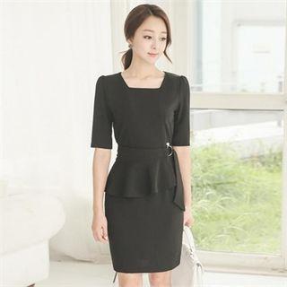 Elbow-sleeve Detachable Peplum Dress